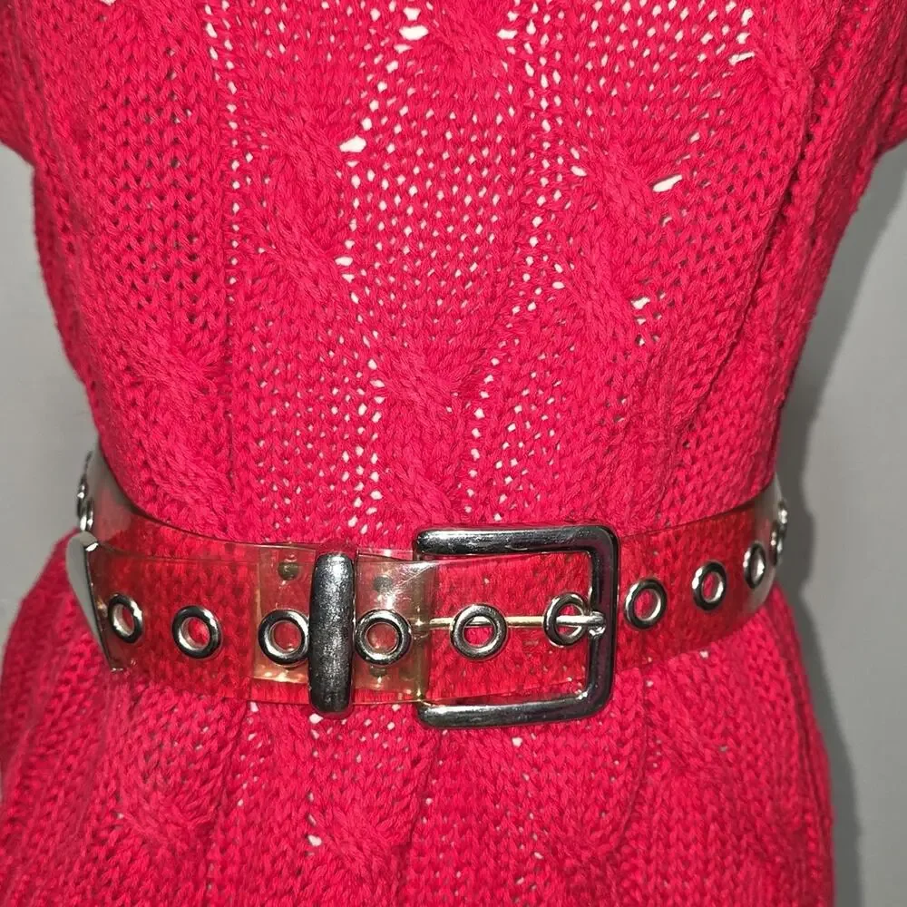 Vintage Retro Clear Jelly PVC Plastic Belt with Silver Metal Accents OS